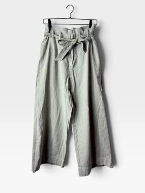 Rag Poets Paper Bag Cropped Wide Leg Pant Women's Size 29 Linen Cotton Olive (B)